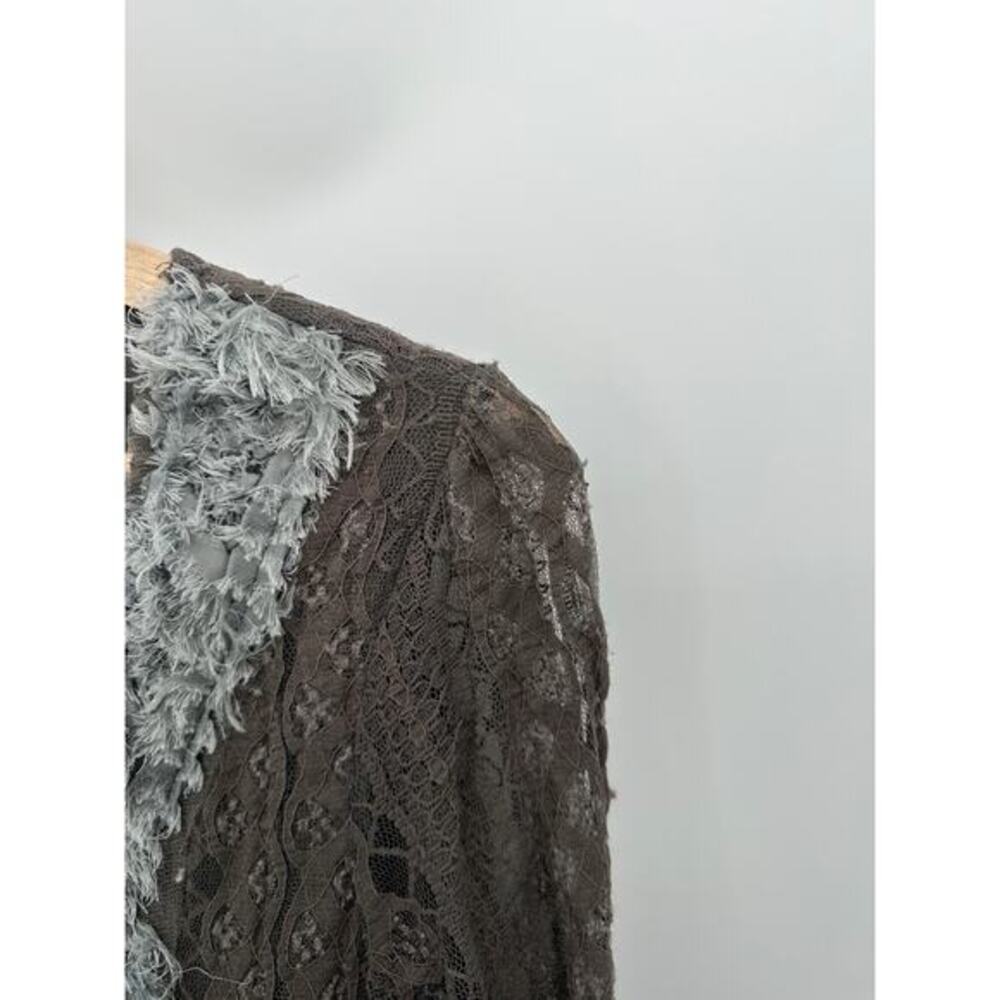 Pretty Angel Tunic WOmen Large Gray Lace V Neck Silk Blend Whimsigoth Dark Fairy - Picture 7 of 9